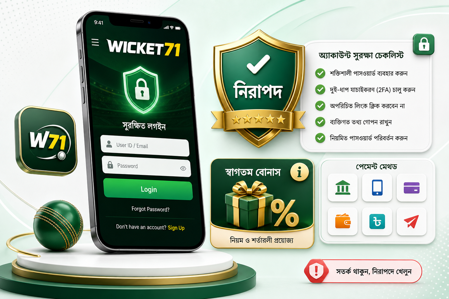WICKET71 অ্যাপ ব্যবহারে নিরাপত্তা, লগইন ও ডিভাইস চেকলিস্ট